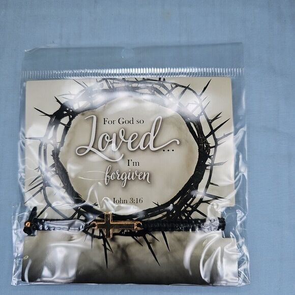 Adjustable Black Bracelet Crucifix Catholic Gift For God So Loved I Am Forgiven - Picture 3 of 5